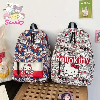 Sanrio Hello Kitty Рюкзак в стиле граффити Симпатичный рюкзак с большой вместимостью Студенческий кампус Универсальный школьный ранец Подарок на день рождения