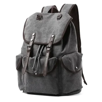 Men Canvas Винтажный рюкзак Мужчины 30L Большой дорожный рюкзак Повседневная сумка для книг для 15,6-дюймового ноутбука Travel Hiking Daypack