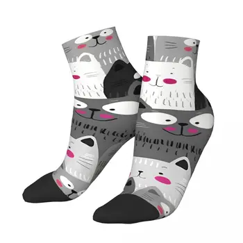 Смешные мужские носки для лодыжек Кошки Китти Харадзюку Повседневный Экипаж Носок Подарок Шаблон Печатный