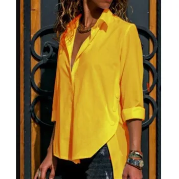 Новая мода Свободная однотонная женская одежда 2023 Элегантные топы Офисная леди с длинным рукавом 5XL Женская блузка Рубашка Blusas Mujer 19019