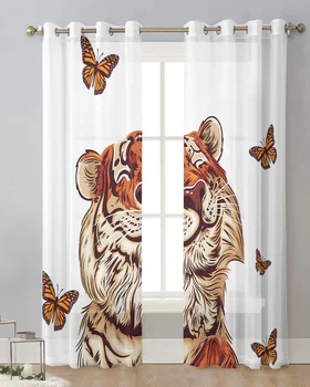 Забавные милые тигровые бабочки тюлевые шторы для гостиной, спальни, прозрачных оконных штор, кухни, балкона, современных вуальных штор