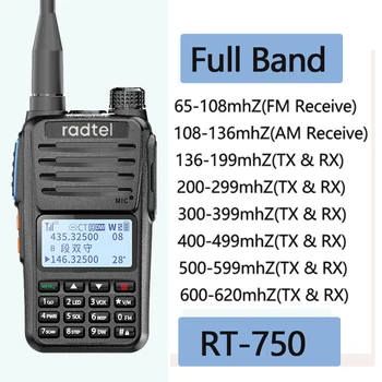 Radtel RT750 136-620 МГц Полнодиапазонная радиолюбительская радиостанция Радиочастота Прием Am FM Портативная двусторонняя радиостанция УВЧ УКВ Рация