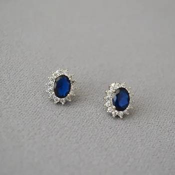 Япония и Южная Корея новые крутые блестящие циркониевые графитовые синие драгоценные камни простой темперамент 925 серебряные игольчатые серьги серьги женские