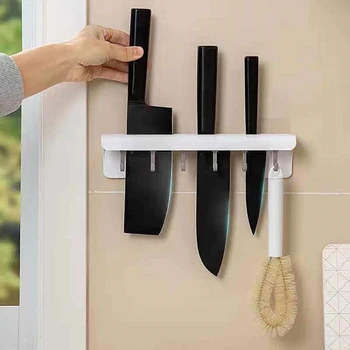 Настенный кухонный стеллаж Держатель для ножей Полка для хранения с 6 крючками Органайзер для столовых приборов Аксессуары для дома
