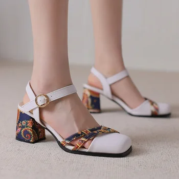 Роскошные сандалии Женщины 2023 Дизайнеры Baotou Пряжка Ремешок Высокие каблуки Женская обувь в римском стиле Zapatos De Mujer Большой размер 47 48 6-3
