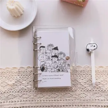 Snoopy Charlie Korean Ins Simple Pu Leather Shell Loose-Leaf Book A6 Grid Notebook Students Travel Diary Kawaii Kids Toy Gifts