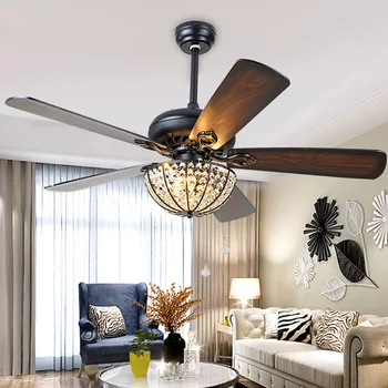 Современные потолочные вентиляторы Светодиодный светильник с 5 деревянными лезвиями для гостиной, спальни, столовой, пульта дистанционного управления 3 скорости