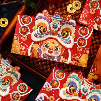 2024 Праздник весны Национальный прилив Красный конверт Танец льва Красный конверт Новогодний красный мешок Китайский красный конверт