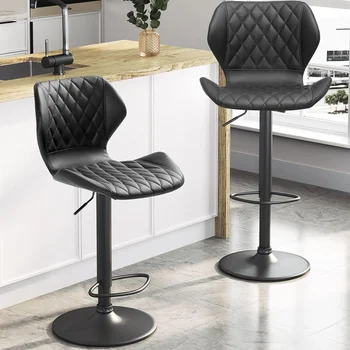 DICTAC Кожаные барные стулья Набор из 2 черных стульев с регулируемой высотой Пара вращающихся табуретов Завтрак для кухни Isl