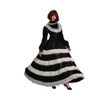 Сшитое на заказ французское платье для горничной для взрослых с атласным кружевом и плиссированными складками от кроссдрессеров для элегантной вечеринки и праздничного наряда