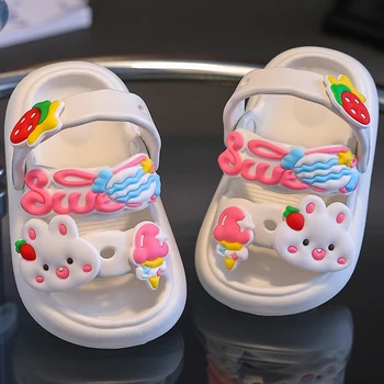 Летний сад сабо обувь для мальчиков и девочек пляжные сандалии детские легкие дышащие милые мультфильмы слип на мюлях детские тапочки сбоку