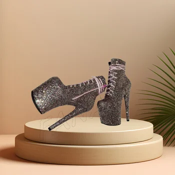 Bling Bling Короткие сапоги Ботильоны Кросс-связанная платформа Шип Обувь на высоком каблуке для женщин Подиум Высокие каблуки 2023 Zapatillas Mujer