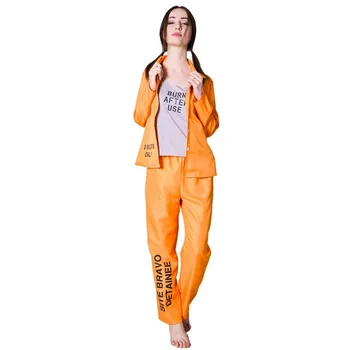 Оранжевый Взрослый Женщина Заключенный Униформа Косплей Женщины Хэллоуин Тюрьма Одежда Костюмы Карнавал Пурим Ролевая игра Шоу Вечеринка Платье
