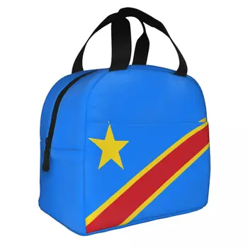Флаг Конго Киншаса Заир Изолированная сумка для обеда Сумка-холодильник Многоразовая сумка высокой емкости для ланча Сумка для хранения продуктов Офис Путешествия